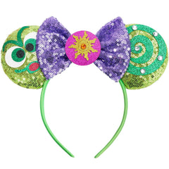 Mouse Ears Headband, Sparkle Princess Bow Headband for Women Girls, Sequin Party Hair Accessories (Frog-Green)