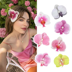 Hawaiian Flower Hair Clips, Bohemian Butterfly Orchid Hairpin, Artificial Tropical Phalaenopsis Hair Barrette for Seaside Holiday, Bridal Hair Accessories Pins Headwear for Women Girl（4 inches;7pcs)