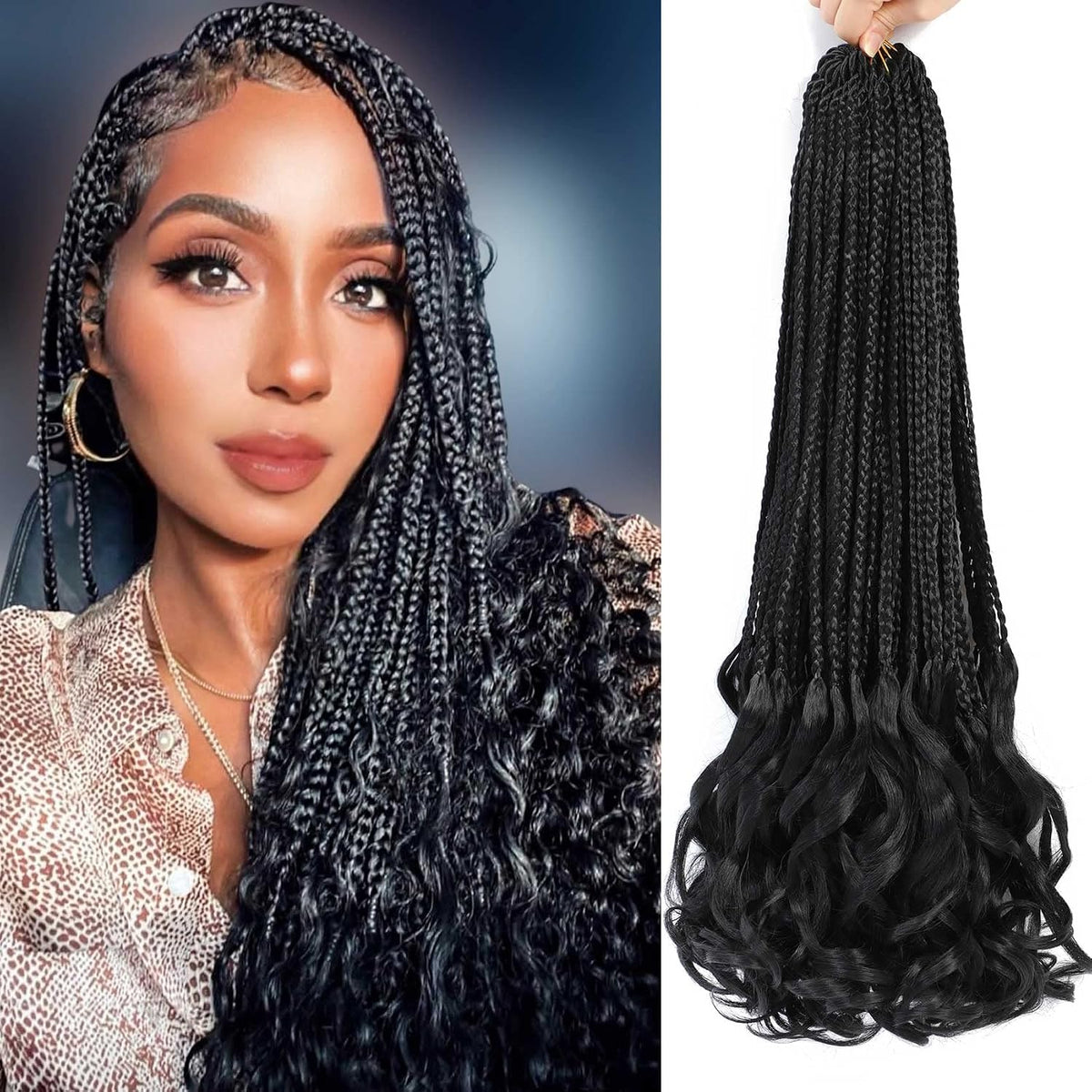 Crochet Hair for Black Women 22 Inch 8 Packs Crochet Braids Box Braids Crochet Hair Pre Looped French Curl Crochet Braids With Curly Ends Hair Extensions Braids（22 Inch,1B)