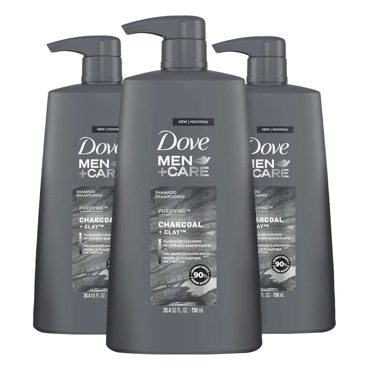 DOVE MEN + CARE Charcoal Pump Purifying Shampoo Charcoal + Clay for Stronger, More Resilient Hair, with Plant-Based Cleansers, 31 oz
