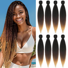 Pre-stretched Braiding Hair - 24 Inch 8 Packs Brown Braiding Hair For Twist or Box Braids, Long Yaki Texture Hot Water Setting Synthetic Braiding Hair Extensions (24 Inch, #30-8P)