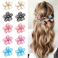 10Pcs Crystal-Adorned Mini Hair Barrettes and Sparkling Metal Side Clips for Girls and Women - Cute Pink Hair Accessories
