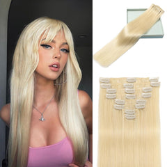 LORIEN Clip in Hair Extensions Real Human Hair, 18 Inch 100g/3.6oz, 1B Natural Black, Clip in 100% Brazilian Remy Human Hair Extensions 8pcs Per Set with 18 Clips Double Weft