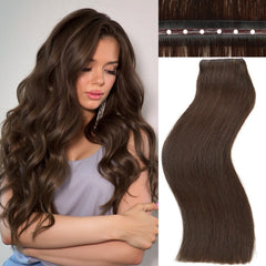 Twin Tab Butterfly Genius Weft Human Hair Extensions Latest Double Invisible Real 100% Remy Human Hair OVO Weft with Micro Bead Simulated Scalp Hair Extensions 100g 7ps 18 Inch Brown Highlight