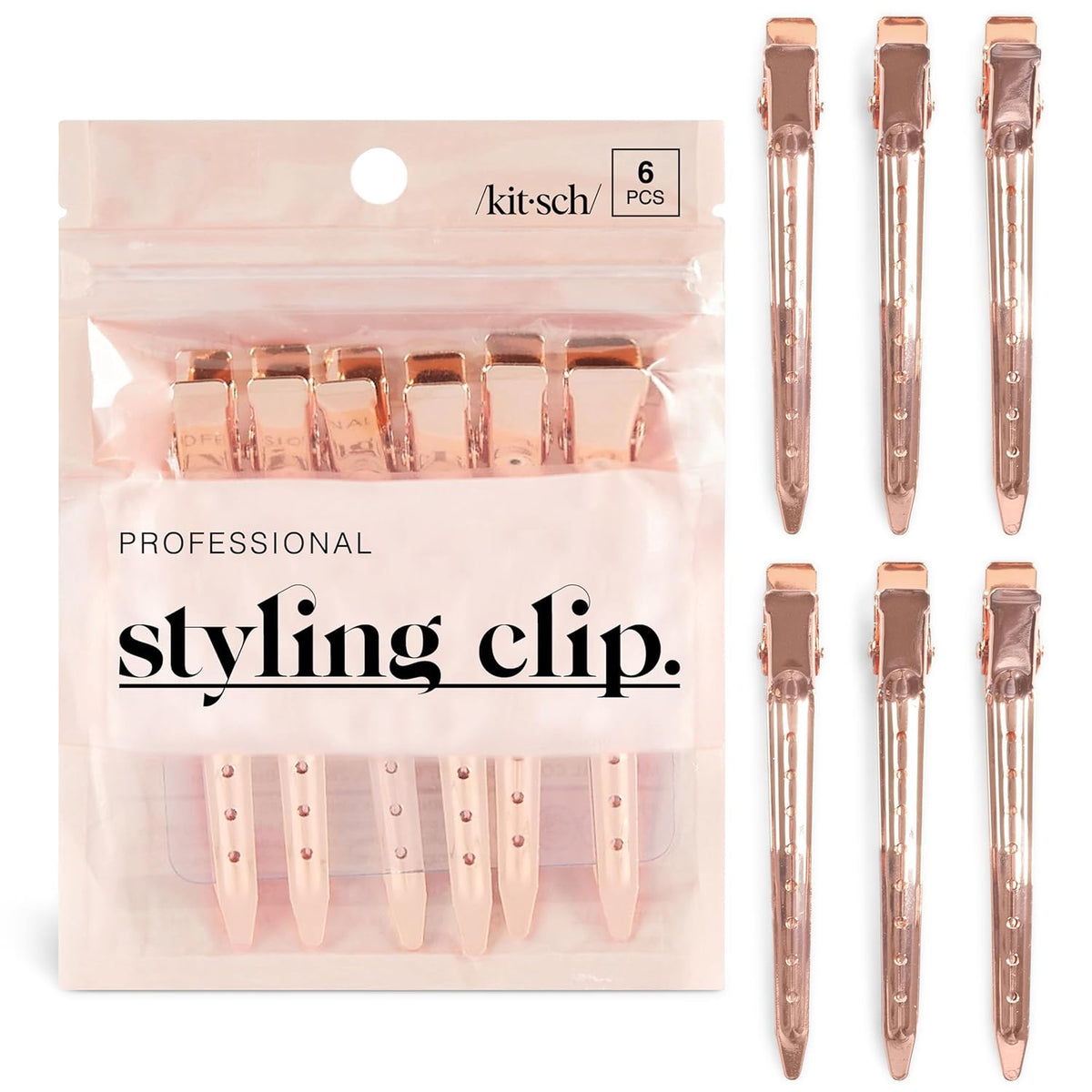 Kitsch Professional Alligator Clips for Hair Styling – 3.5" Aluminum Hair Sectioning Clips for Salon & Makeup Application | Rust-Free, Lightweight for Stylists & At-Home Use – Rose Gold, 6 Pcs