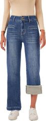 heipeiwa Women's Fleece Lined Jeans Wide Straight Leg Winter Jeans High Waisted Thermal Flannel Lined Jean Denim Pants