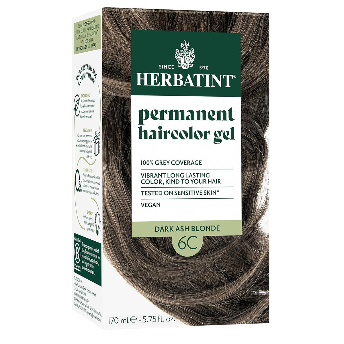Herbatint Permanent Hair Dye For Women - 1N Black - For Up To 100% Gray Coverage - Ammonia-Free, Alcohol-Free & Vegan - Salon Influenced Hair color 5.75 fl oz