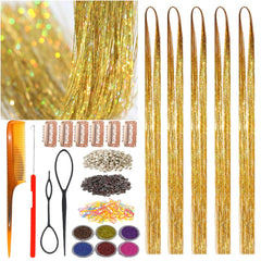 Copper Gold Hair Tinsel,5 PCs/Pack,48 Inch, Heat Resistant,Champagne Gold Fairy Hair Extensions Highlights Sparkling Strands Kit for Kids Girls (Boxed)