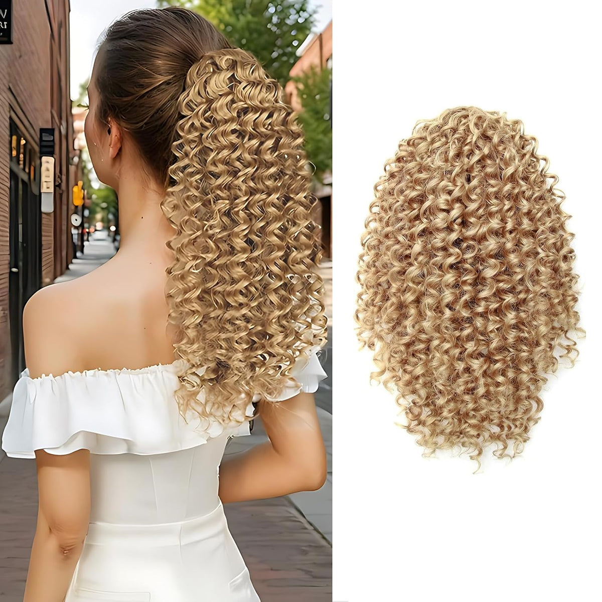 10 Inch Drawstring Ponytail Extension for Black Women, Curly Long Hair Ponytail, Natural Black Pony Tails Hair Extensions with Secure Fit for Easy Daily Wear (1B)