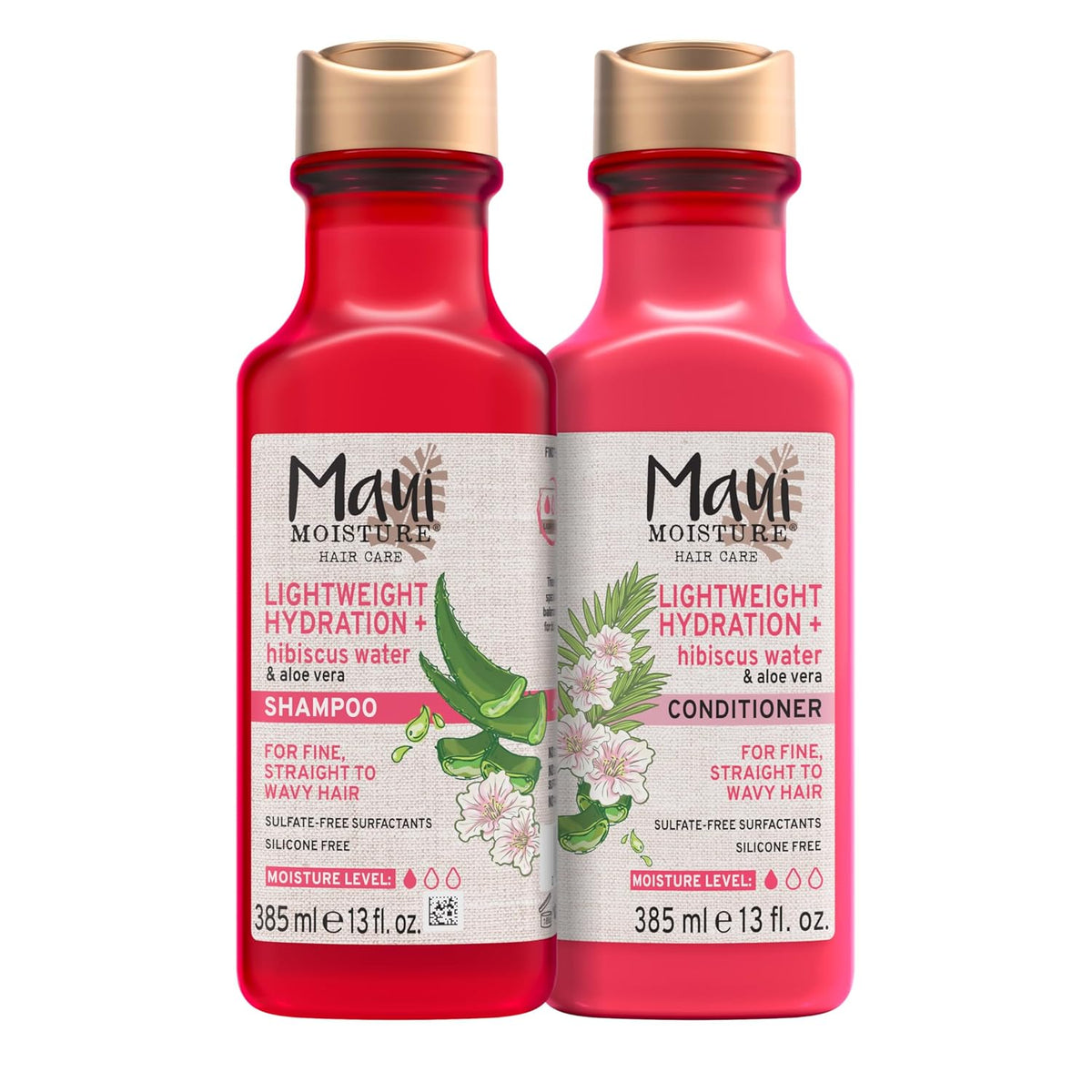 Maui Moisture Lightweight Hydration + Hibiscus Water Shampoo, Moisturizing Aloe Vera Shampoo Softens Curly Hair, Vegan & Sulfate-Free Surfactants, 13 Fl Oz