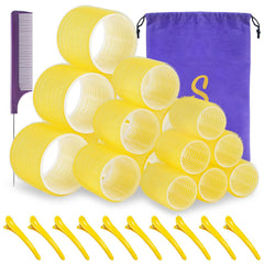 Self grip hair roller set,18 pcs,Hair rollers with hair roller clips and comb,Salon hairdressing curlers,DIY Hair Styles, Sungenol 3 Sizes Rose red Hair Rollers in 1 set