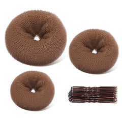 TsMADDTs Donut Hair Bun Maker, 3PCS Dark Brown Ring Style Bun Maker with 20PCS U Shaped Hair Pins for Women Dance