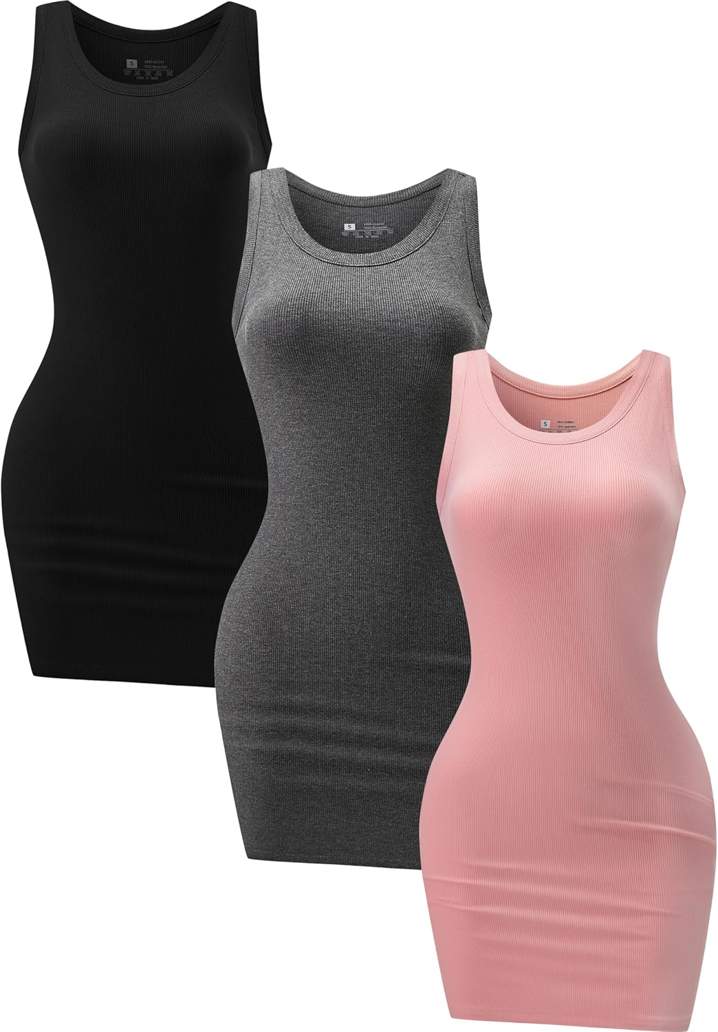 3 Pack Summer Dresses for Women 2025 Ribbed Tank Dress Scoop Neck Sleeveless Sundress Basic Bodycon Mini Dress