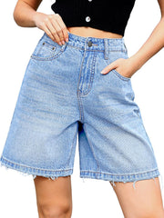ELLEVEN Bermuda Jorts Baggy Jean Shorts - Casual Loose Fit Wide Leg Knee Length Denim Shorts with Elastic Waist
