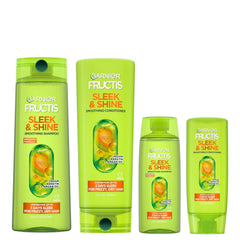 Garnier Fructis Sleek & Shine Shampoo (22 Fl Oz) + Conditioner (21 Fl Oz) Set for Frizzy, Dry Hair, Plant Keratin + Argan Oil (2 Items), 1 Kit (Packaging May Vary)