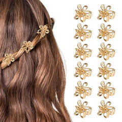 12 PCS Small Flower Hair Clips for Women Gold Cute Mini Tiny Little Sparkling Metal Flower Sweet Artificial Bangs Nonslip Hair Claw Clips Decorative Cute Hair Accessories for Women Girls Gift