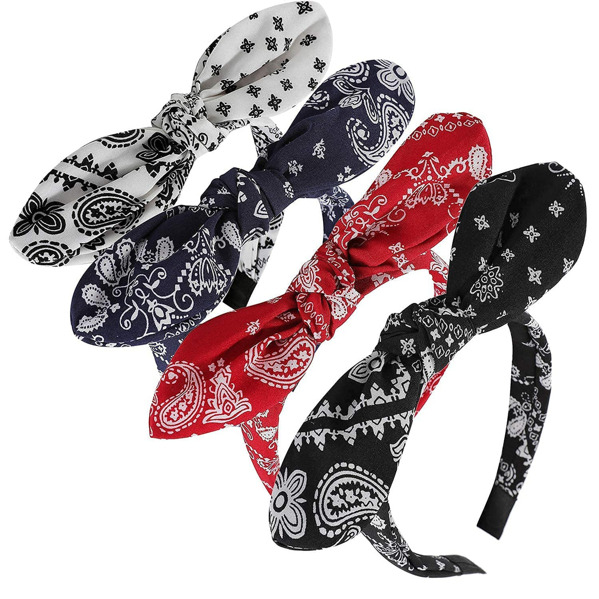 2 Pack Bow Headbands for Women, Knotted Floral Rabbit Ear Cute Hairband Hair Accessories for Girls