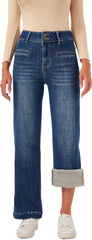 heipeiwa Women's Fleece Lined Jeans Wide Straight Leg Winter Jeans High Waisted Thermal Flannel Lined Jean Denim Pants