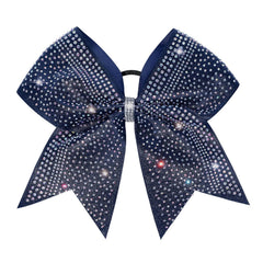 DEEKA 1 PCS 8" Large Glitter Cheer Bows with Iridescent Rhinestones Colorful Stiff Hair Elastic Band Ponytail Holder for Cheerleader Girls Sports (Black)