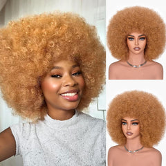 Afro Wigs for Black Women 70s Afro Kinky Curly Wig with Bangs Bouncy Huge Fluffy Puff Wigs Synthetic Hair for Cosplay Daily and Party 14Inch