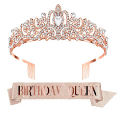 Birthday Sash, Crowns, Tiara and Headband Set for Women - Birthday Queen Decorations