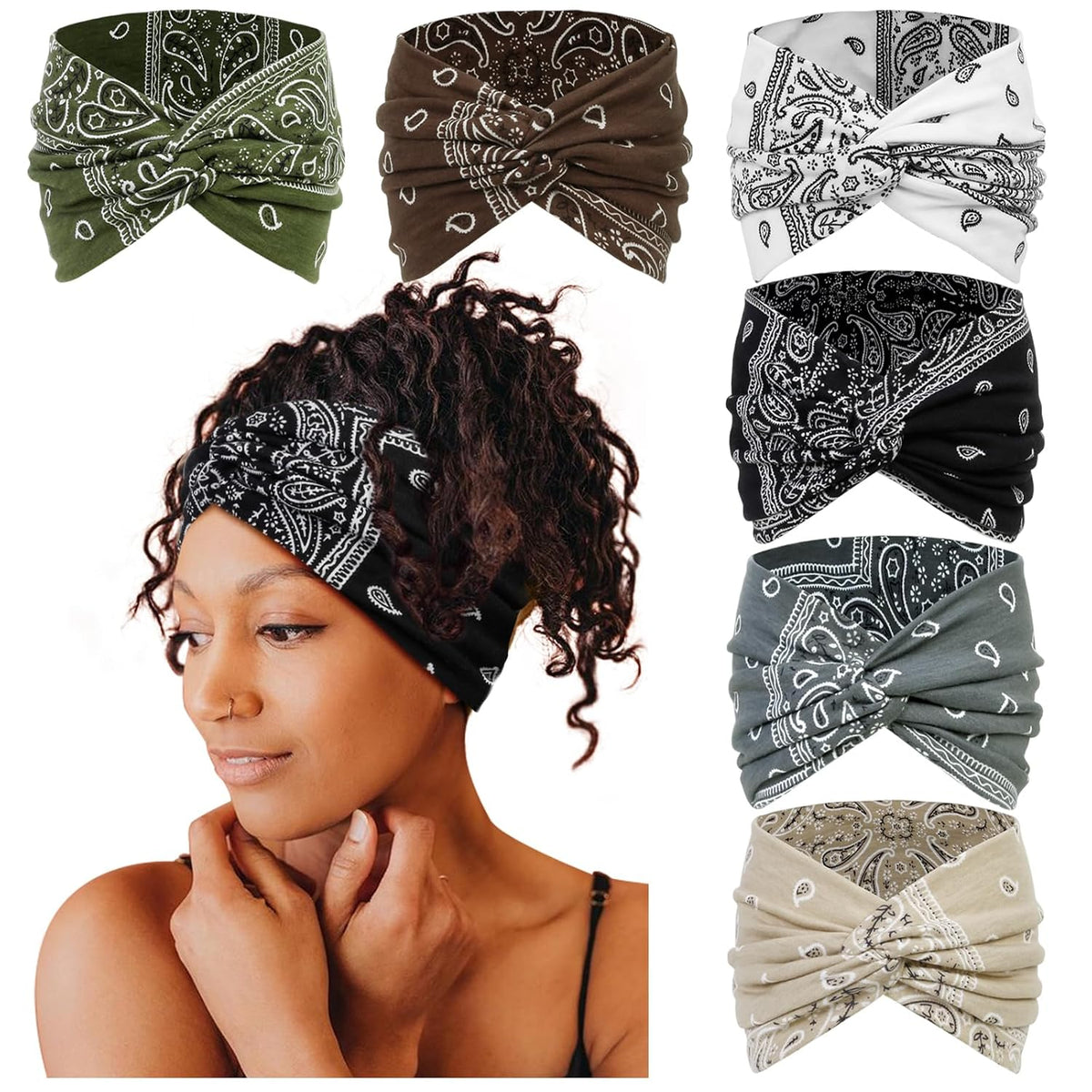 Tobeffect Wide Headbands for Women, 7'' Extra Large Turban Headband Boho Hairband Hair Twisted Knot Accessories, 6 Pack