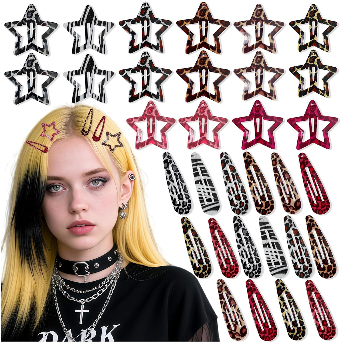 20PCS Star Hair Clips Y2k Hair Accessories for Women Black White Polka Dot Cute Hair Pins for Girls Star Barrettes Non Slip Kawaii Snap Hair Clips Small for Styling Festival Accessories