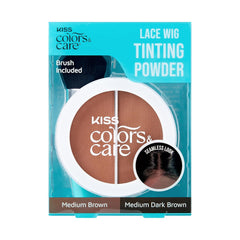 KISS Colors & Care Lace Wig Tinting Powder & Brush, 2 Brown Shades, Oil Control Formula, Matte Finish, Vegan, Cruelty Free, Hyaluronic Acid & Coconut Extract Infused, 8g (0.28 oz.) - Dark Duo