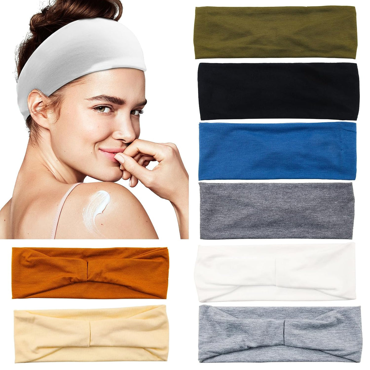 12 Pack Wide Headbands for Women No Slip Stretchy Boho Hair Bands Soft Elastic Yoga Workout Running Thick Headbands for Women's Hair,Wicking Sweat Head Bands Solid Colors Head Wrap