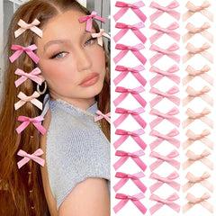 20PCS Pink Mini Bowknot Ribbon Barrettes - Cute Claw Clips for Teens, Women & Girls' Hair Accessories