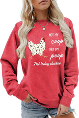 DUDIHOHX Chicken Sweatshirt Funny Not My Coop Not My Poop Long Sleeve Crew Neck Pullover Casual Long Sleeve Shirts