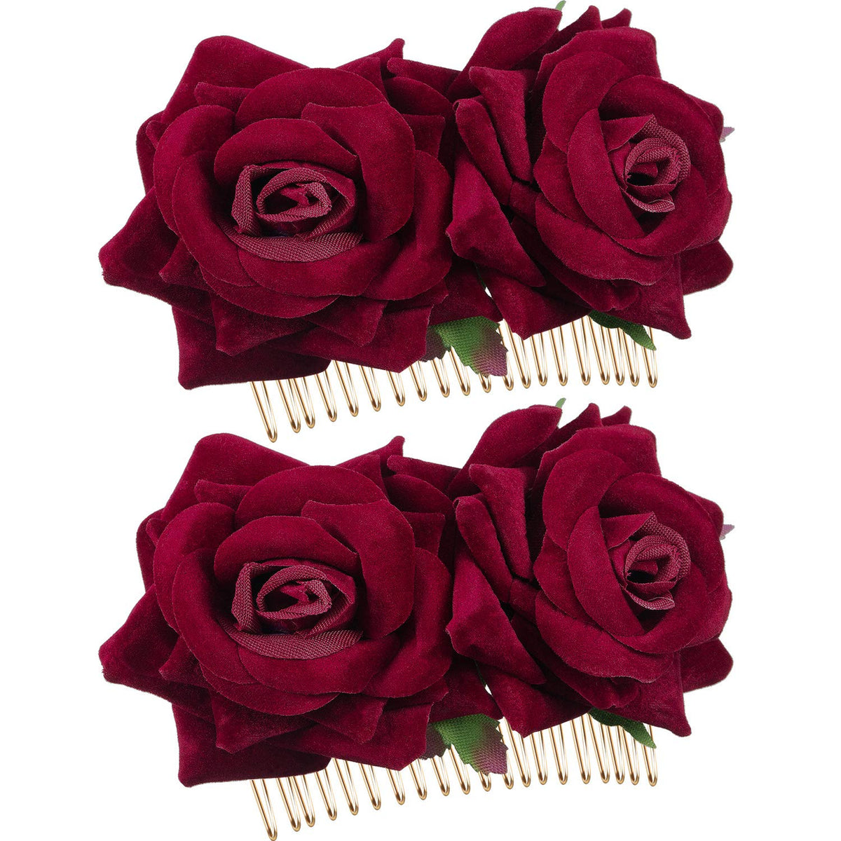 Bememo 2 Pack Women Rose Flower Hair Clip Rose Side Combs Flamenco Flowers Day of The Dead Costumes Mexican Hair Accessories for Wedding Party Mother's Day(Red)