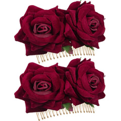Bememo 2 Pack Women Rose Flower Hair Clip Rose Side Combs Flamenco Flowers Day of The Dead Costumes Mexican Hair Accessories for Wedding Party Mother's Day(Red)