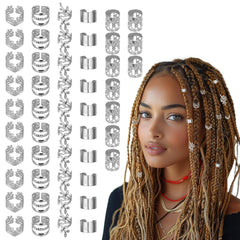 50PCS Silver Hair Jewelry for Braids Accessories Loc Jewelry for Hair Dreadlocks Adjustable Hair Rings Hair Cuff Hair Charms Braid Jewelry Hair Beads Decorations for Men Women(Silver)