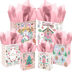 qiqee Clash Flowers Gift Bags with Tissue Paper Mulit Assorted Sizes 10PCS Present Party Favor Birthday Bags(2pcs Large 13", 4pcs Medium 9", 4pcs Small 6"，30pcs Tissue Paper)