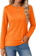 YUCOLEN Women's Cotton Long Sleeve Shirts Crewneck Cotton Basic T-Shirt Solid Color Soft Comfy Casual Tops Tees for Women