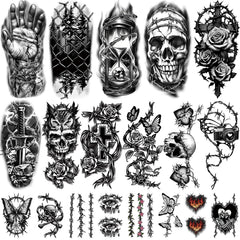 77 Sheets Temporary Tattoos, 17 Sheets Half Arm Space Planet Astronaut Jellyfish Cat Tiger Fake Tattoos for Adults Chest Shoulder, 60 Sheets Tiny Temporary Tattoos Realistic for Men Women Boys & Girls