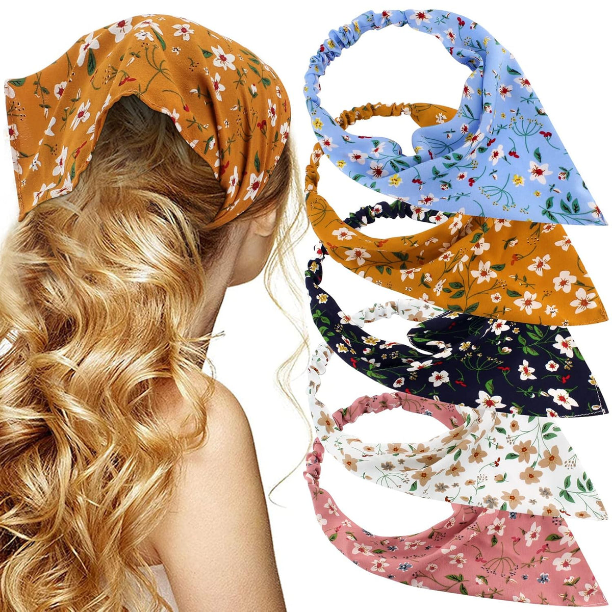 TOBATOBA Floral Hair Scarf Headband 5 Pcs Hair Bandanas Chiffon Boho Headbands for Women Elastic Head Bandana for Women Girls Hair Accessories