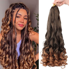 French Curl Braiding Hair,24 Inch Loose Wavy Braiding Hair Pre stretched 8 Pack Bouncy Curly Hair Extensions 75g/Pack French Curls Synthetic Hair Extensions T30