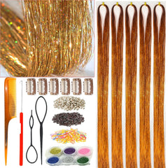Copper Gold Hair Tinsel,5 PCs/Pack,48 Inch, Heat Resistant,Champagne Gold Fairy Hair Extensions Highlights Sparkling Strands Kit for Kids Girls (Boxed)