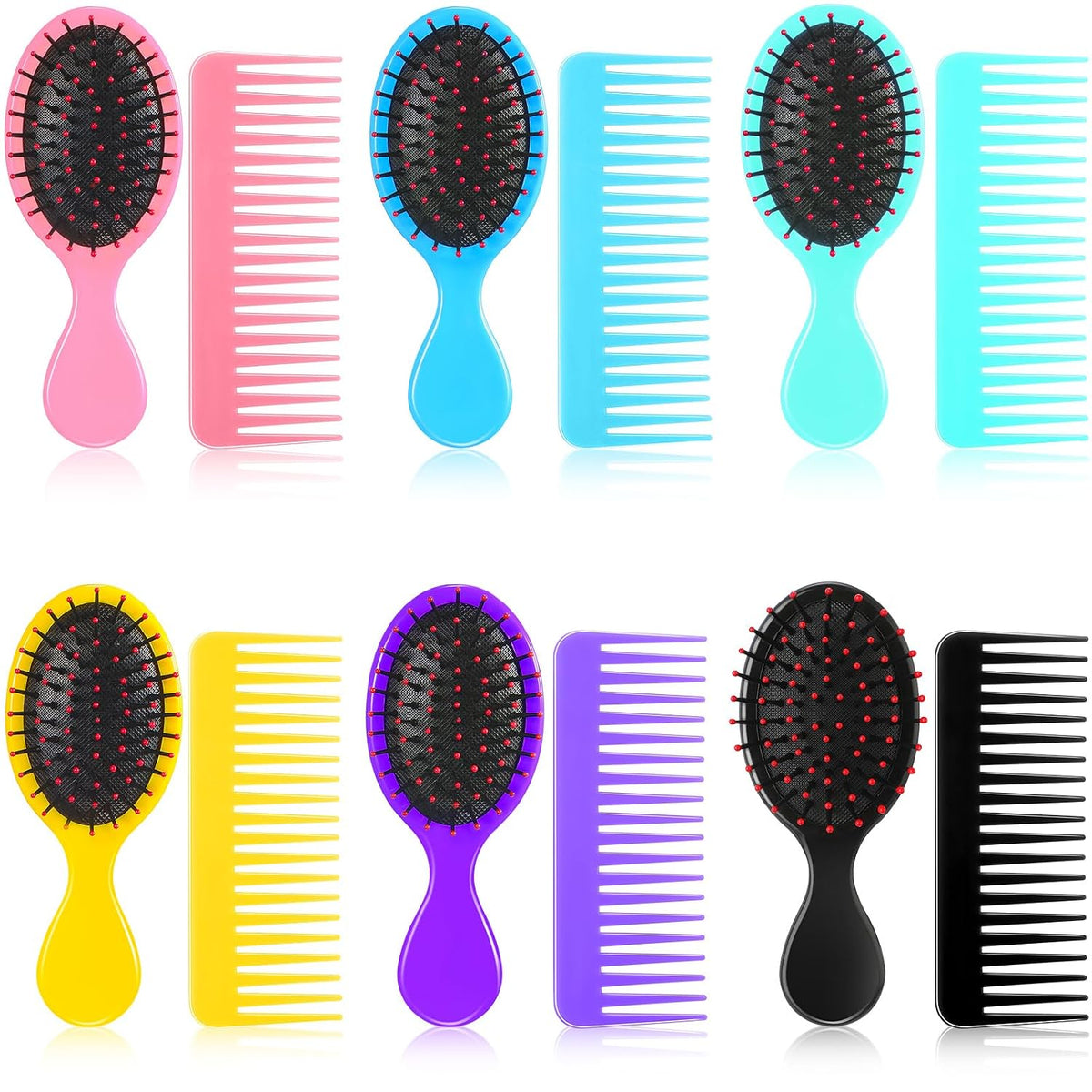 12 Pack Wet Small Hair Brush Combs Set, 6 Detangler Mini Brush Detangling Travel Hair Brush 6 Plastic Fine Wide Combs for Women Men Kids Toddler Girls Baby(Stylish Colors)