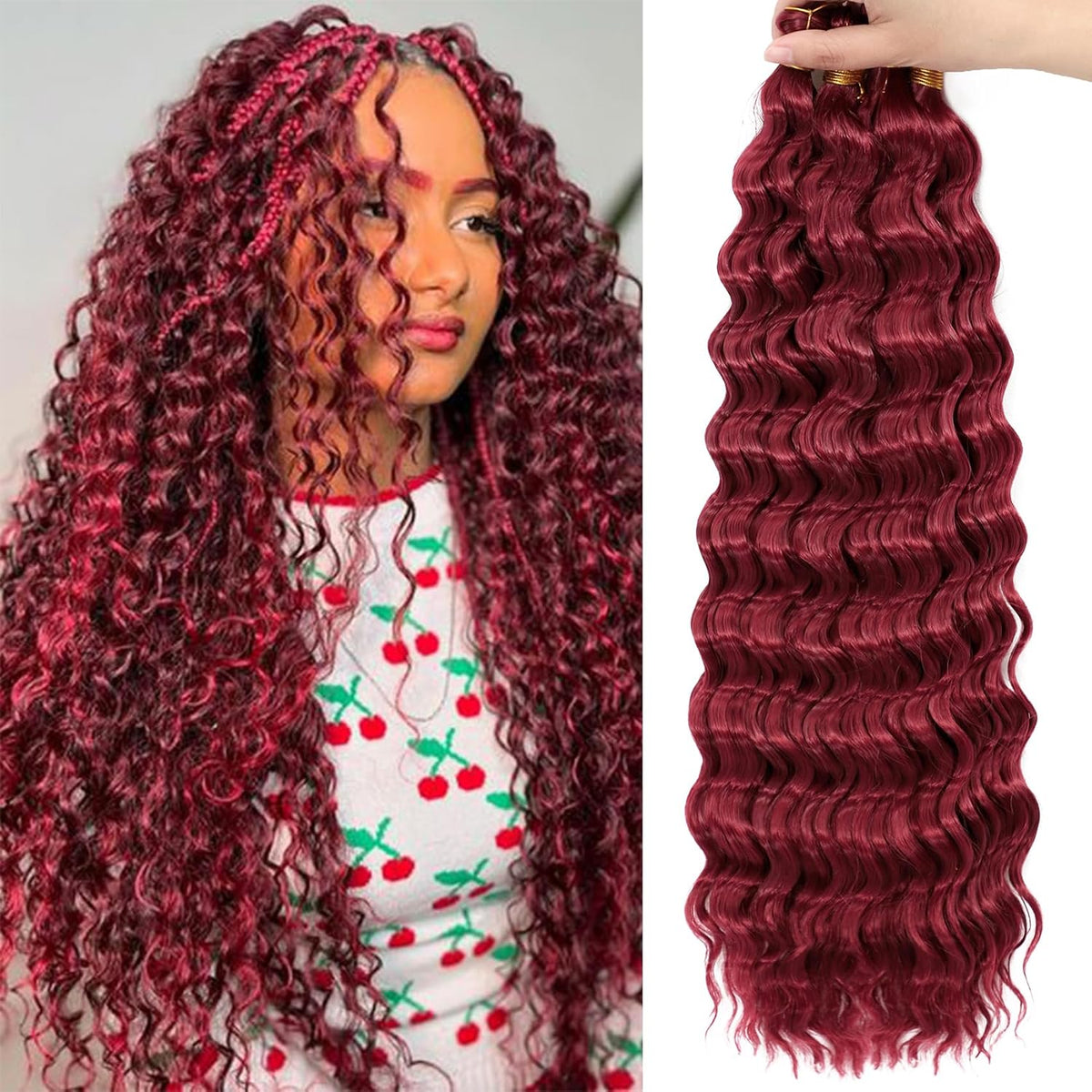 Eerya Long Curly Braiding Hair 18 Inch 2 Packs Ocean Wave Crochet Hair for Black Women Deep Wave Braiding Hair for Boho Braids (18 inch, 1B)