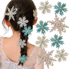 8PCS Snowflake Hair Clip Blue White Christmas Hair Accessories for Women Xmas Bow Hair Clip Festive Snowflake Hairpins Holiday Hair Accessory Party Gifts