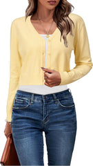 Newshows Womens 2025 Fall Cropped Cardigan Fashion Knit Bolero Shrug Long Sleeve V Neck Business Casual Sweater
