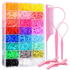 Topsy Tail Hair Tool Set by IKOCO - 400pcs Hair Bands, 2pcs Loop Styling Tools, Rat Tail Comb, (200pcs Each) Clear and Black Elastics