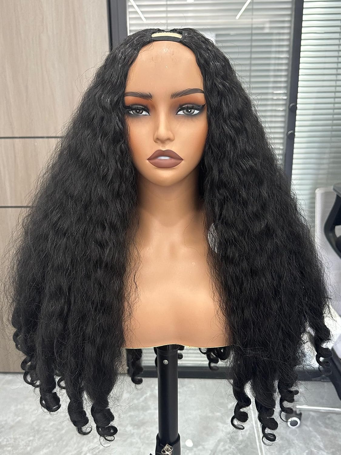 Afro Wig V Part Kinky Curly Wigs for Black Women, 180% Density Wear and Go Glueless Wig with Unique Bouncy Curls in the End, Synthetic No Leave out Clip in (#1B Black wig, 24 Inch)