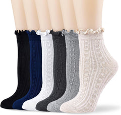 Mcool Mary Womens Crew Socks Ruffle Casual Cotton Frilly Breathable Cute Knit Lettuce Trim Dress Ankle Socks 6 Pack