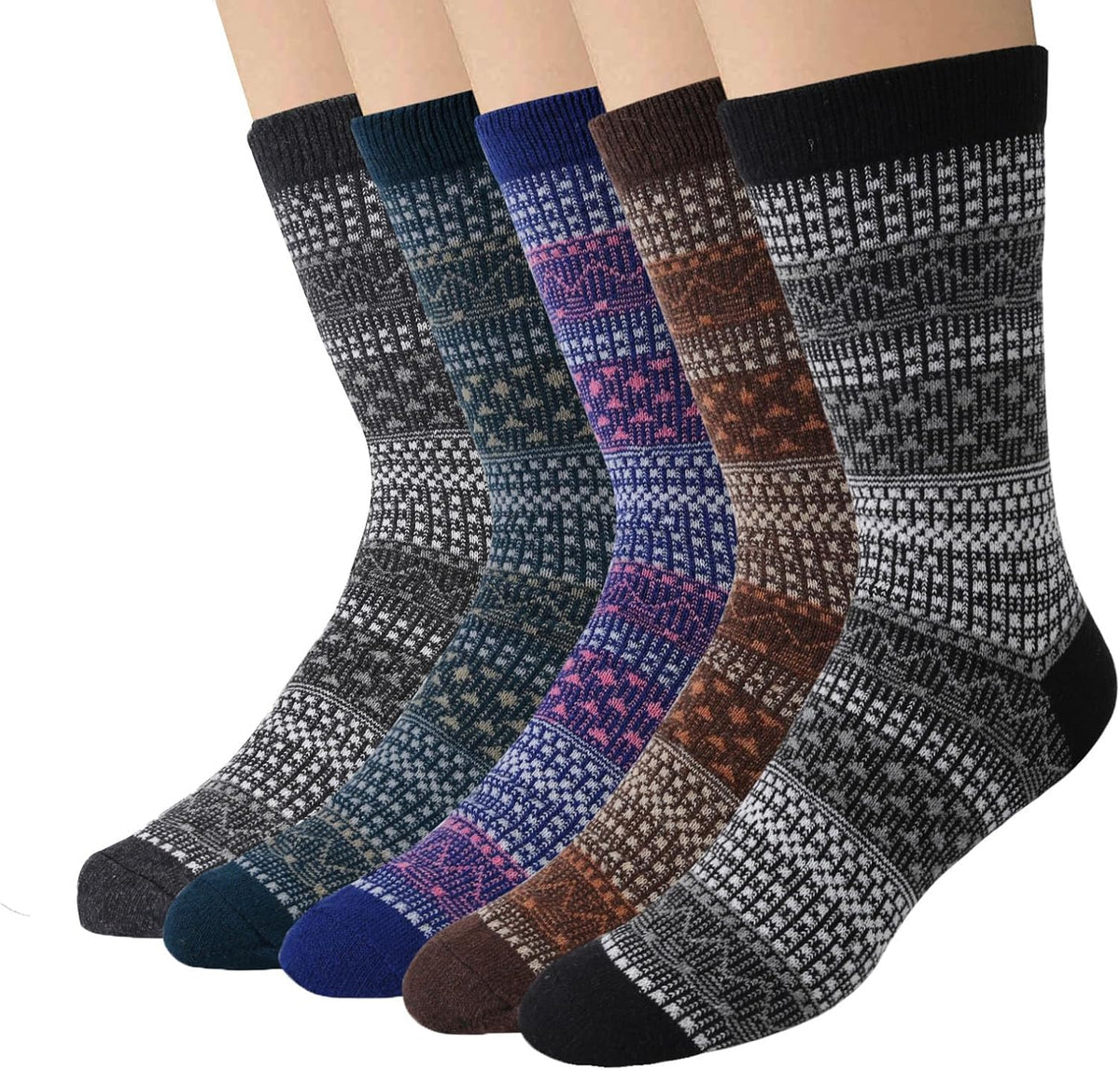 Mens Wool Socks for Winter Thick Warm Hiking Sock Soft Casual Nordic Boot Socks