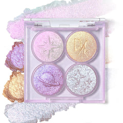 Holographic Moonlight Gold Glitter Eyeshadow Quad Palette, Color Shift Metallic Shimmer Eyeshadow, Sparkle Inner Corner Eye Highlighter, Creamy Mini Eye Shadow Palette Iridescent Fairy Makeup