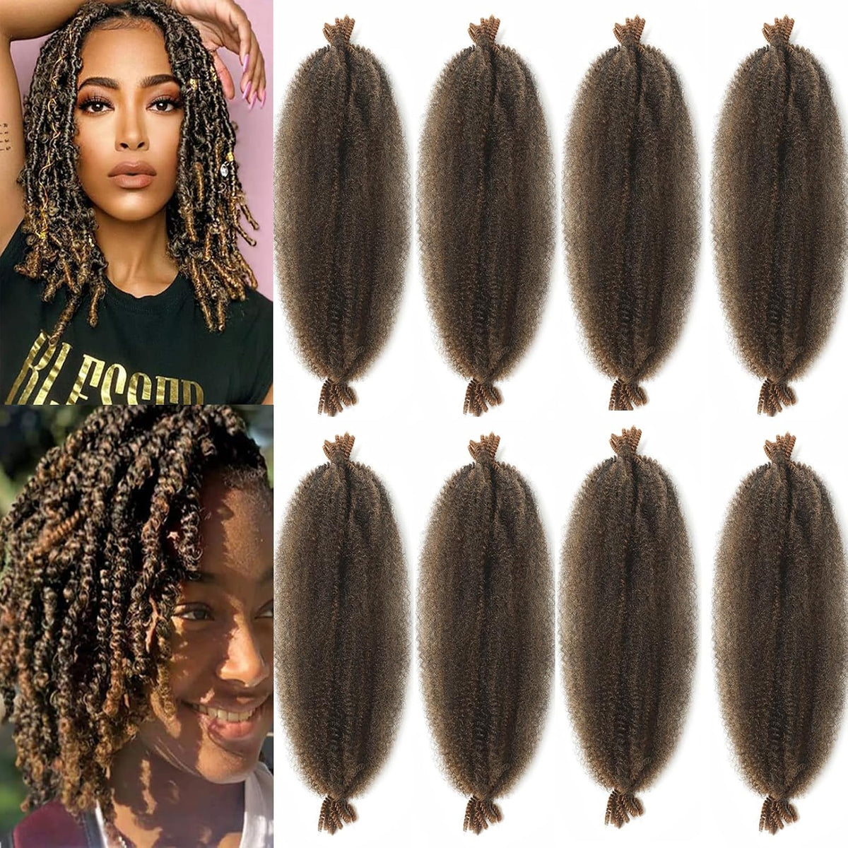 8 Packs Pre-Separated Springy Afro Twist Hair Suitable for Damaged Soft Locs Synthetic Marley Twist Braiding Hair (18 inches, 1B)